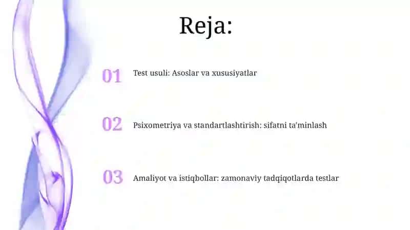 Zamonaviy psixologiya tarmoqlarida tadqiqot metodlarini qo'llanishi.Test metodi 2