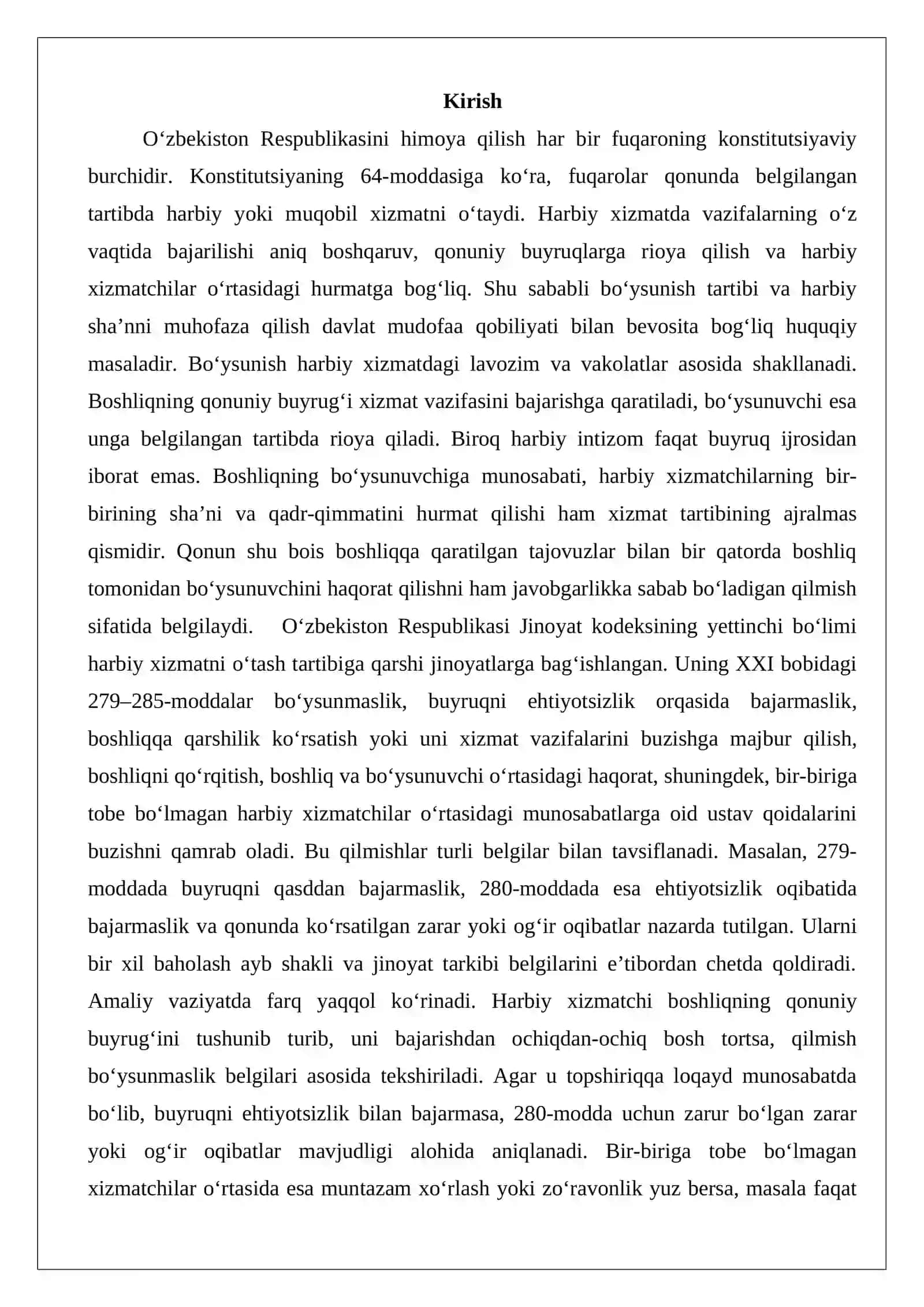 Boʻysunish va harbiy shaʼnga rioya etish tartibiga qarshi jinoyatlar 2