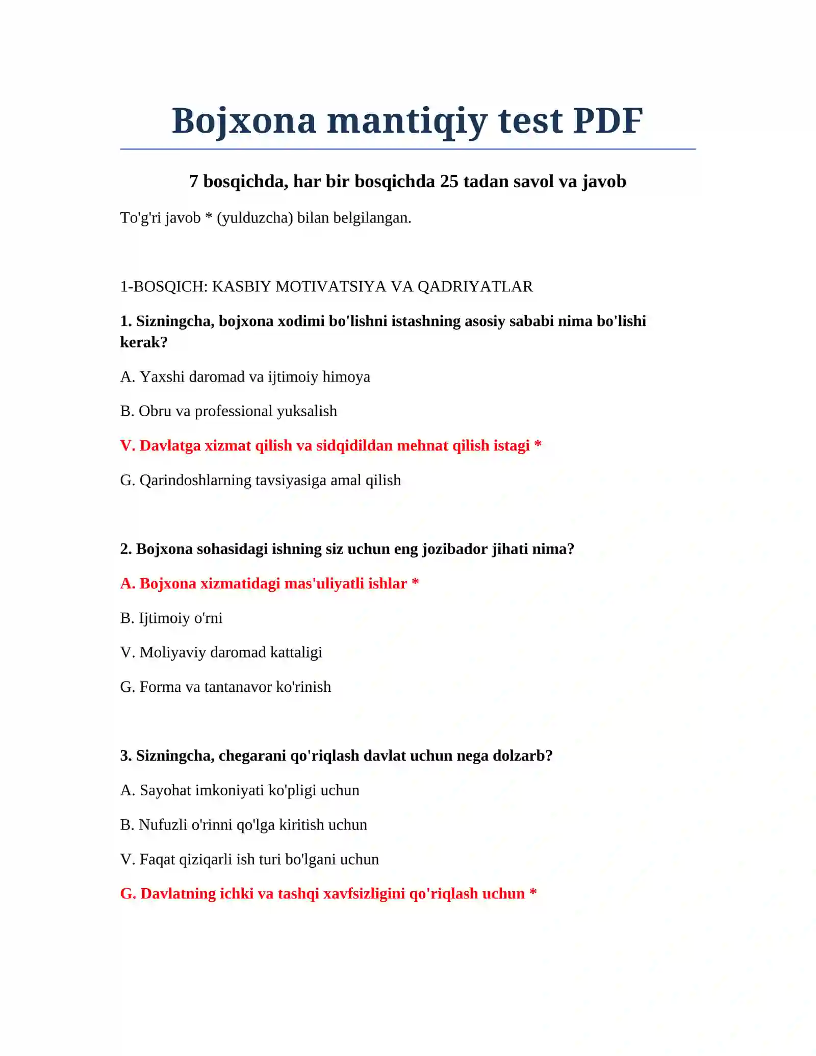 Bojxona mantiqiy test PDF 2