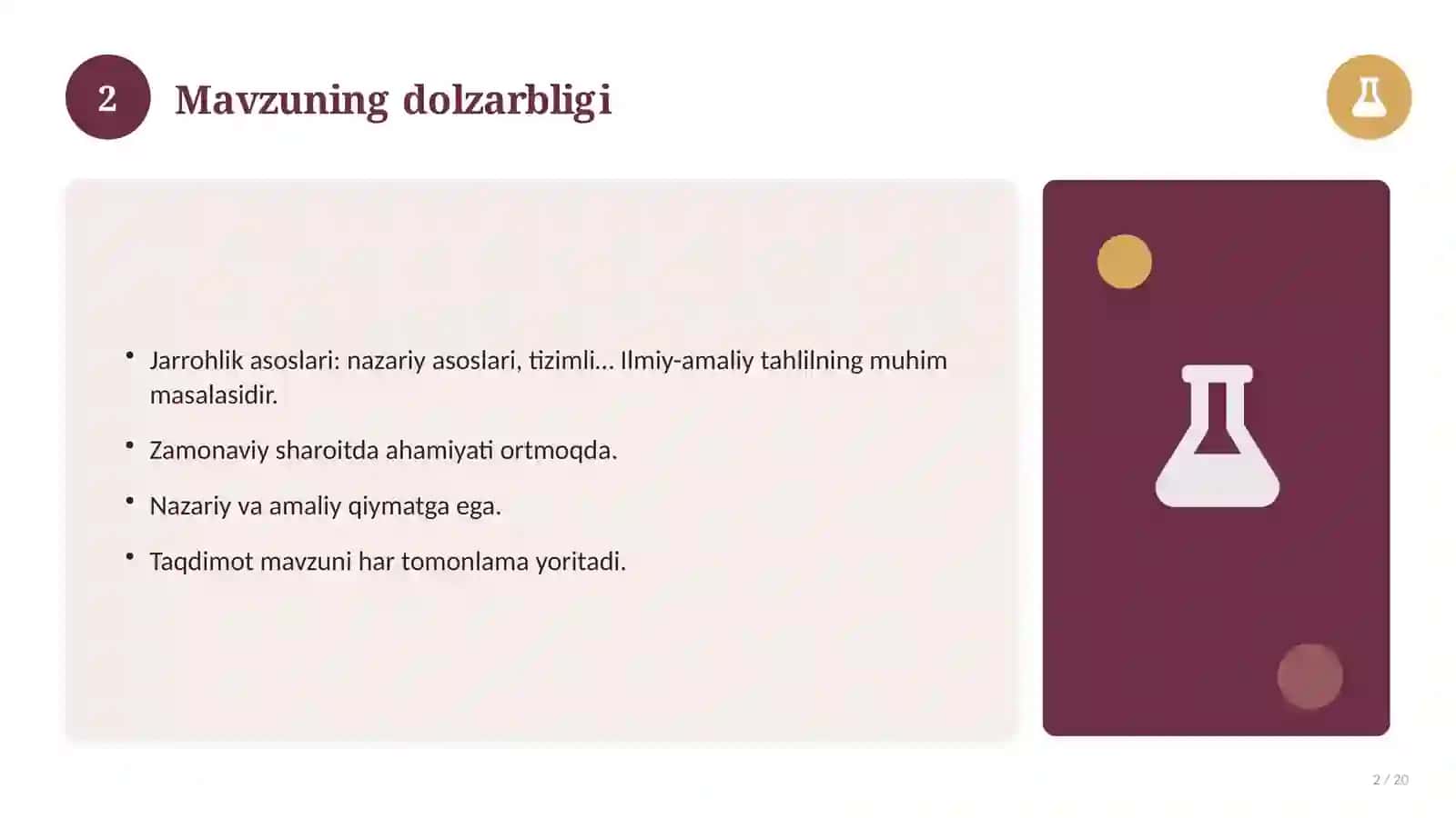 Jarrohlik asoslari: nazariy asoslari, tizimli yondashuvda (Magistrlik dissertatsiyasi mavzusi) 2