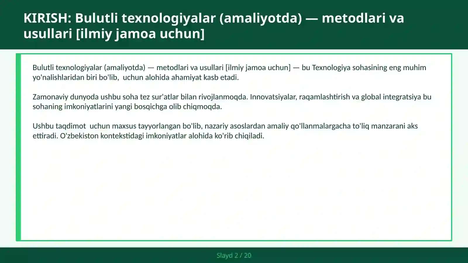 Bulutli texnologiyalar (amaliyotda) — metodlari va usullari [ilmiy jamoa uchun] 2