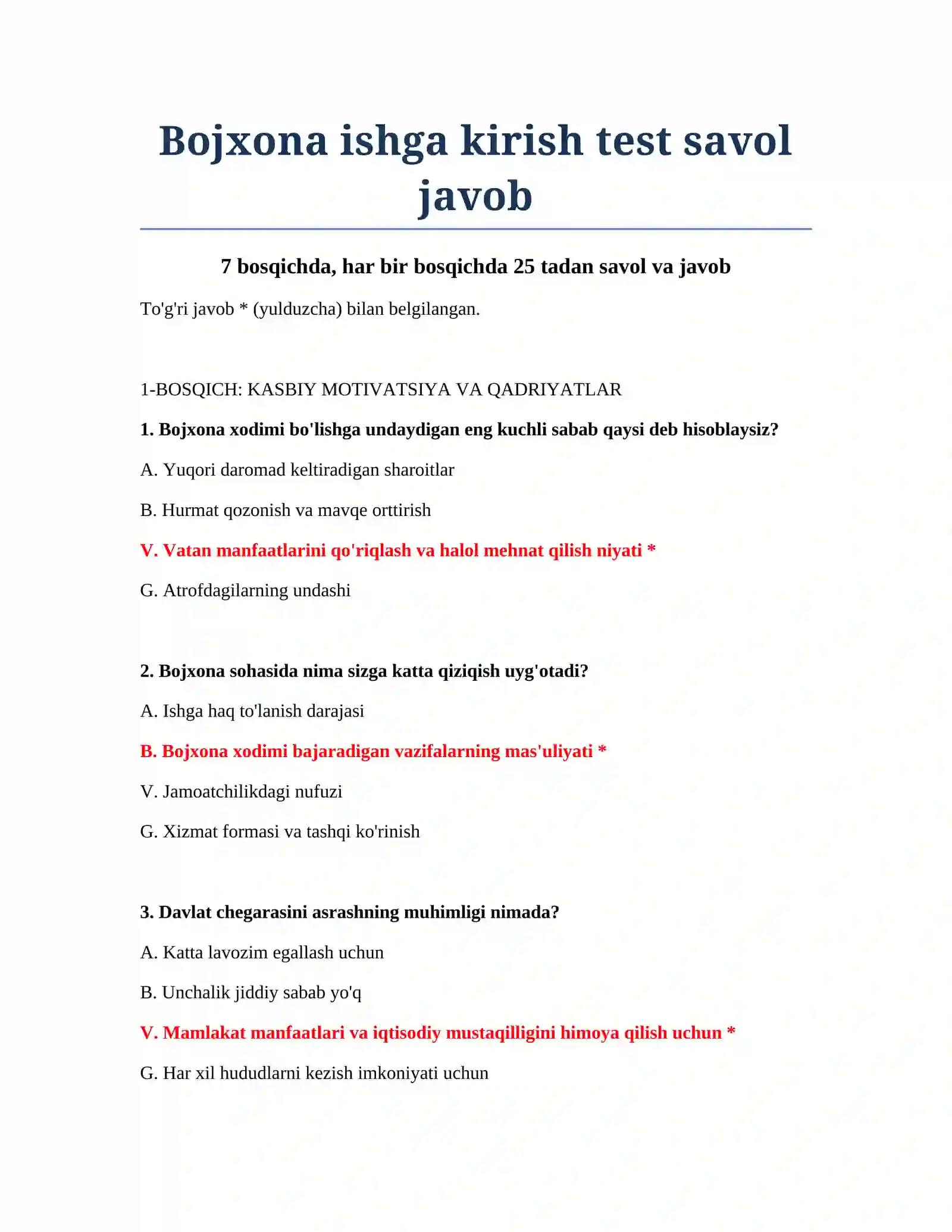 Bojxona ishga kirish test savol javob 2