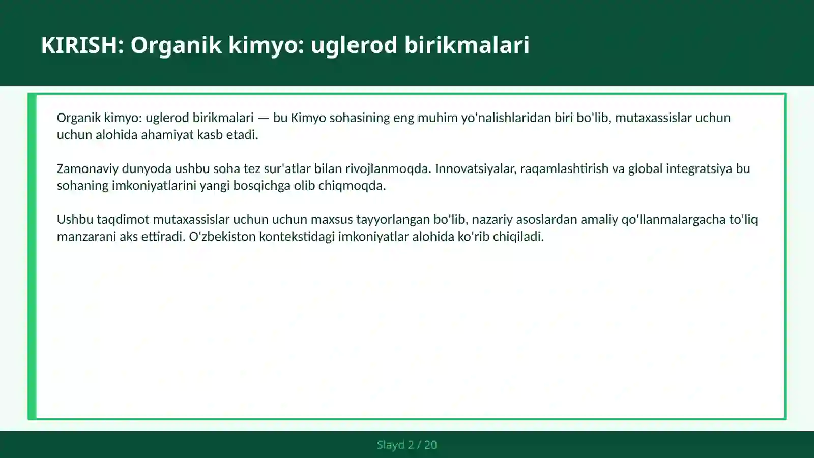 Organik Kimyo: Uglerod Birikmalari 2