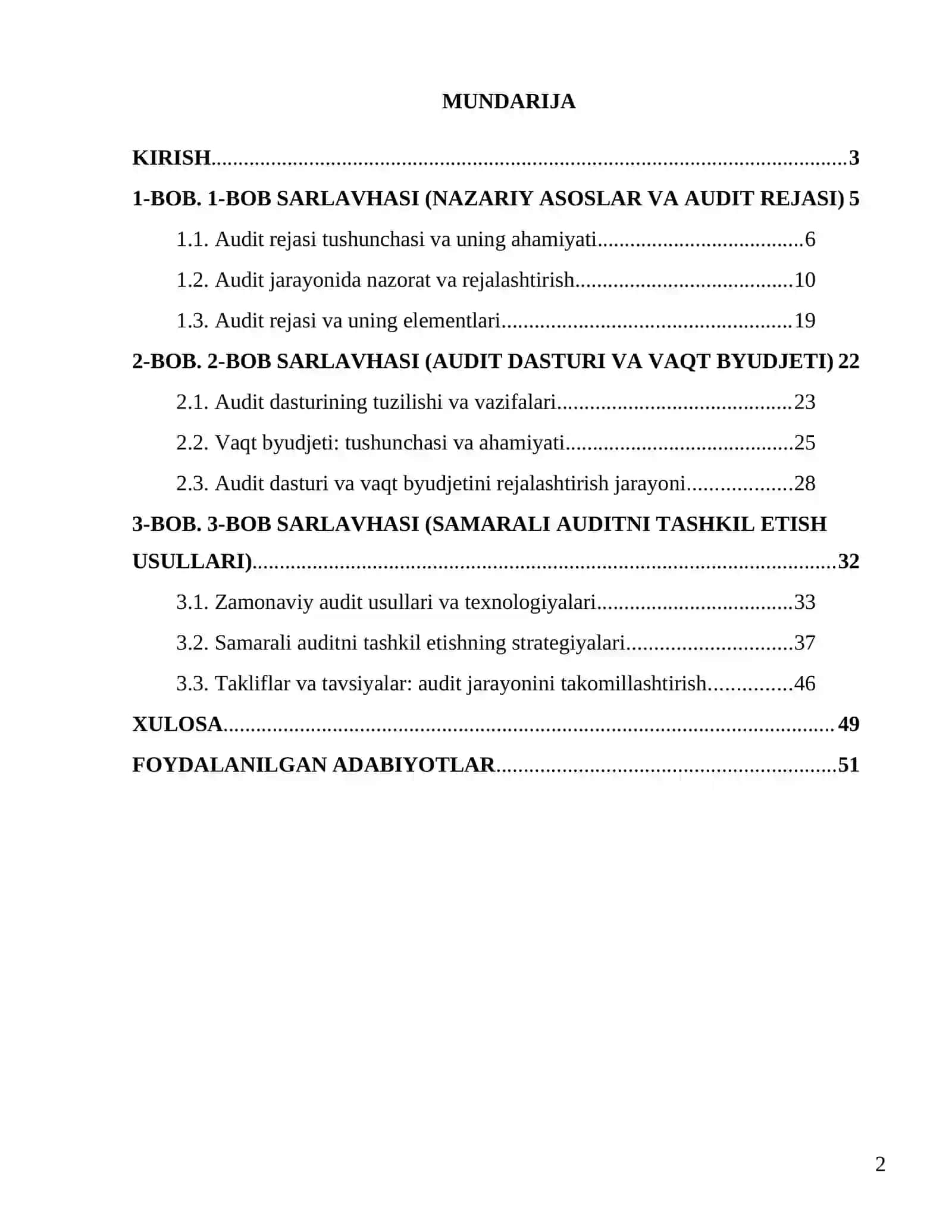 Audit rejasi audit dasturi va vaqt byudjeti: samarali auditni tashkil etishning zamomaviy usullari 2