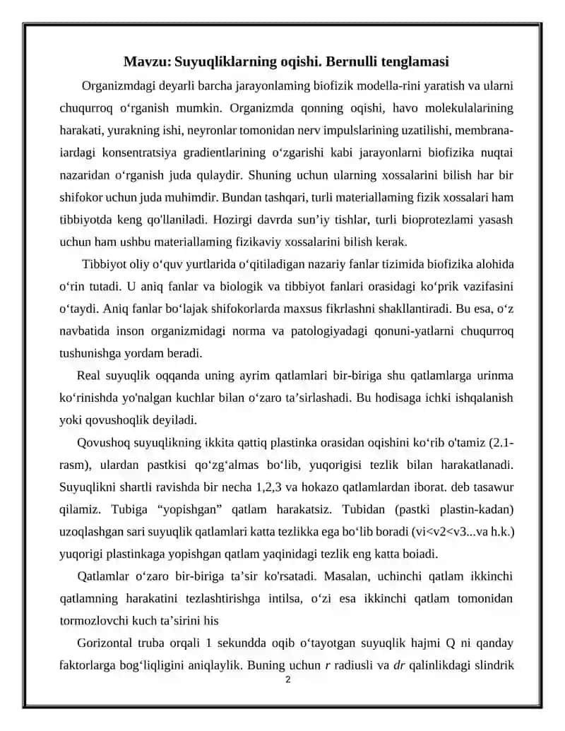 BIOFIZIKA FANIDAN TAYYORLAGAN MUSTAQIL ISHI 2
