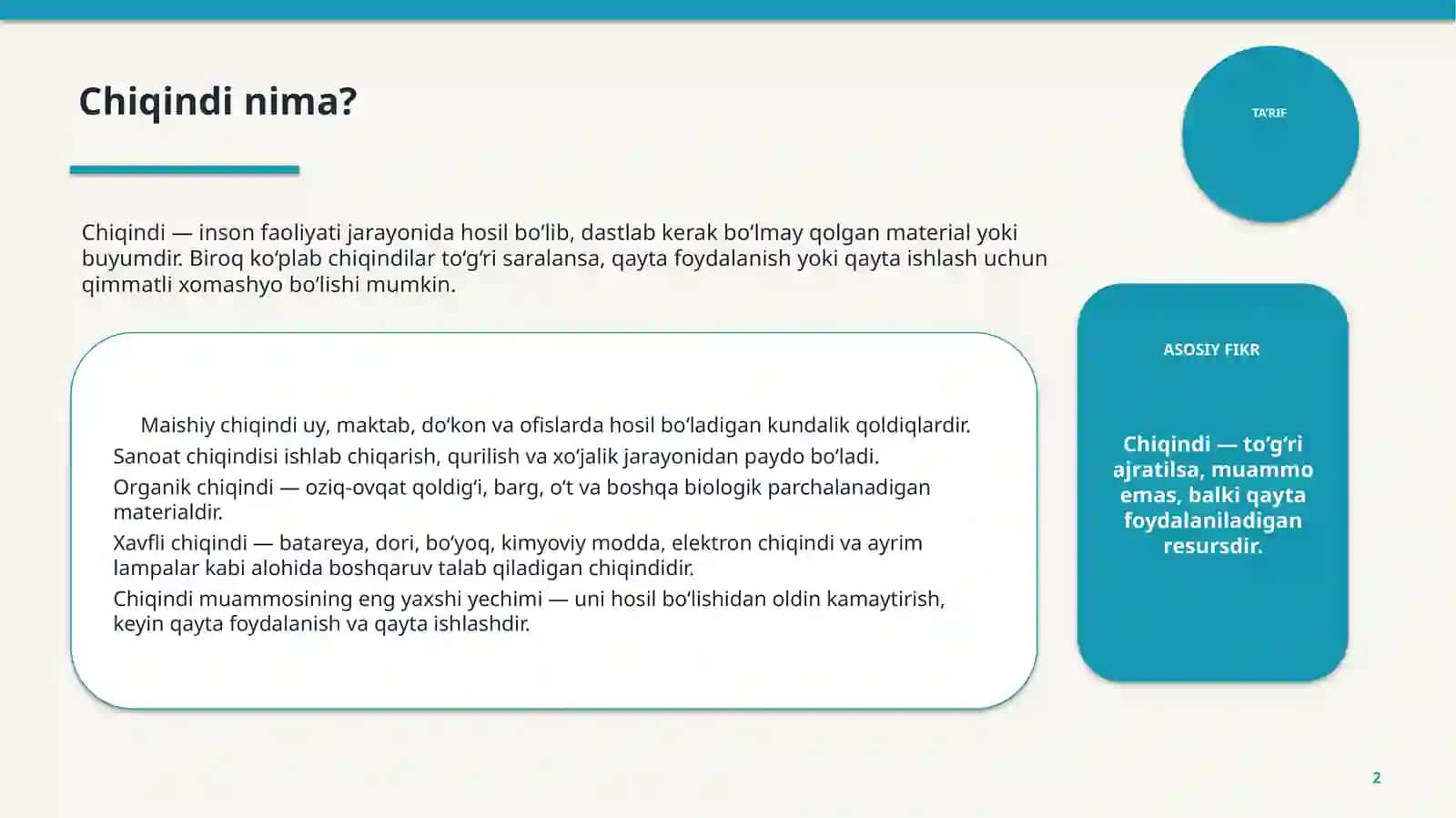 CHIQINDILARNI SARALASH VA QAYTA ISHLASH 2