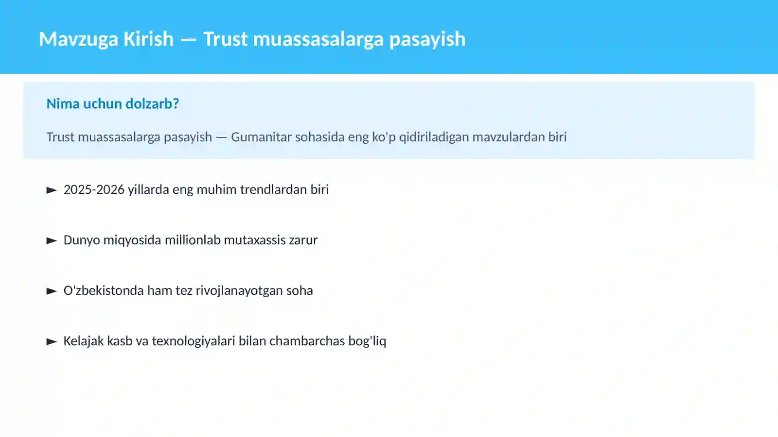 Trust muassasalarga pasayish 2