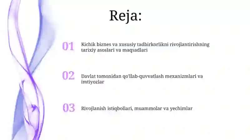 Kichik biznes va xususiy tadbirkorlikni rivojlantirishning tarixiy asoslari va maqsadlari 2