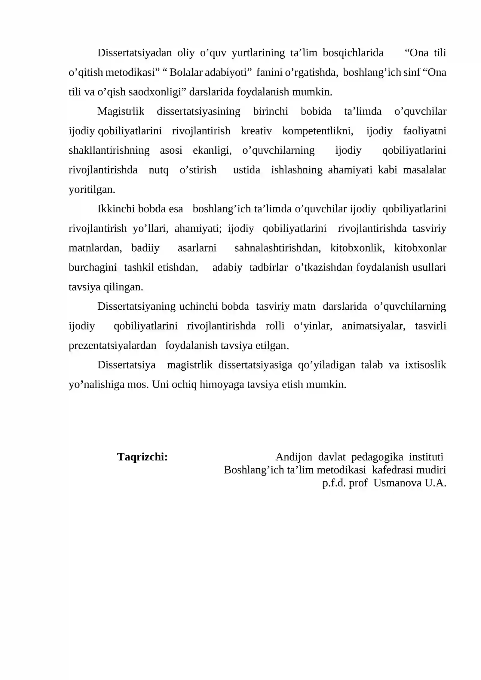 Boshlang’ich sinf o’qish savodxonligi darslarida tasviriy matn ustida ishlash orqali o’quvchilarning mustaqil va ijodiy qobiliyatlarini rivojlantirish va shakllantirish 2