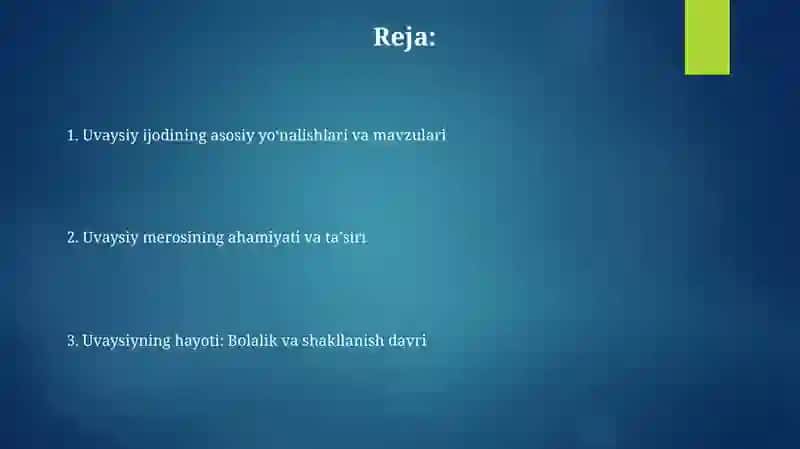 Uvaysiyning lirikasi 2