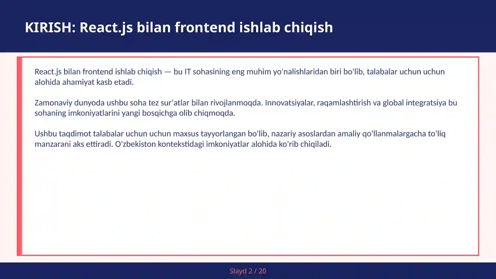 REACT.JS BILAN FRONTEND ISHLAB CHIQISH 2