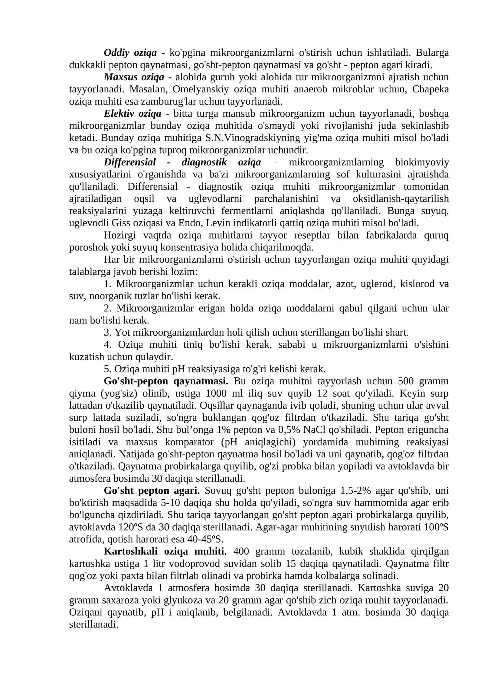 MIKROORGANIZMLARNI O'STIRISH UCHUN OZIQA MUHITLARI TAYYORLASH USULLARI 2