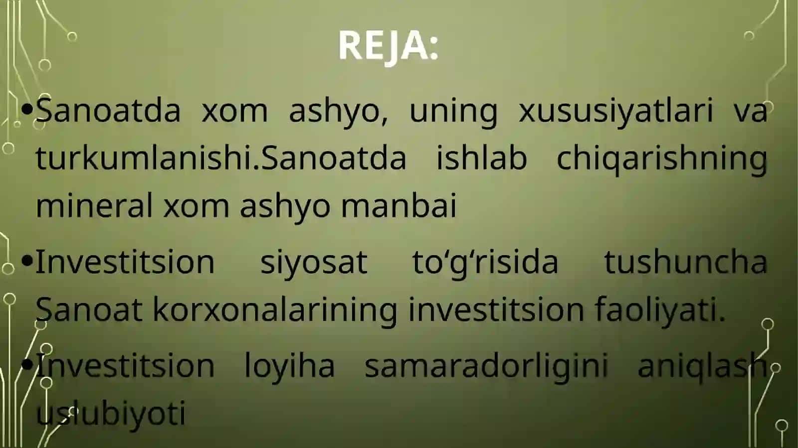 O‘zbekiston sanoatining xomashyo manbai va uni joylashtirish 2