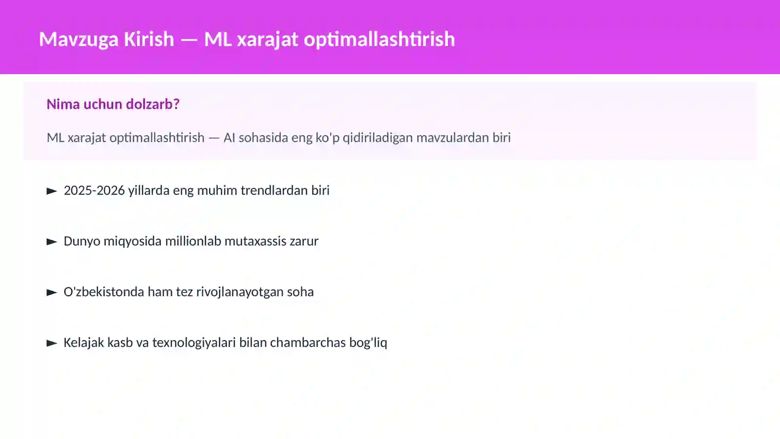 ML xarajat optimallashtirish 2