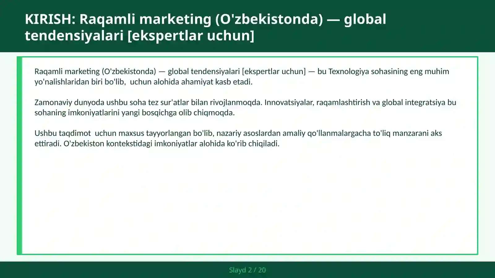 Raqamli marketing (O'zbekistonda) — global tendensiyalari [ekspertlar uchun] 2