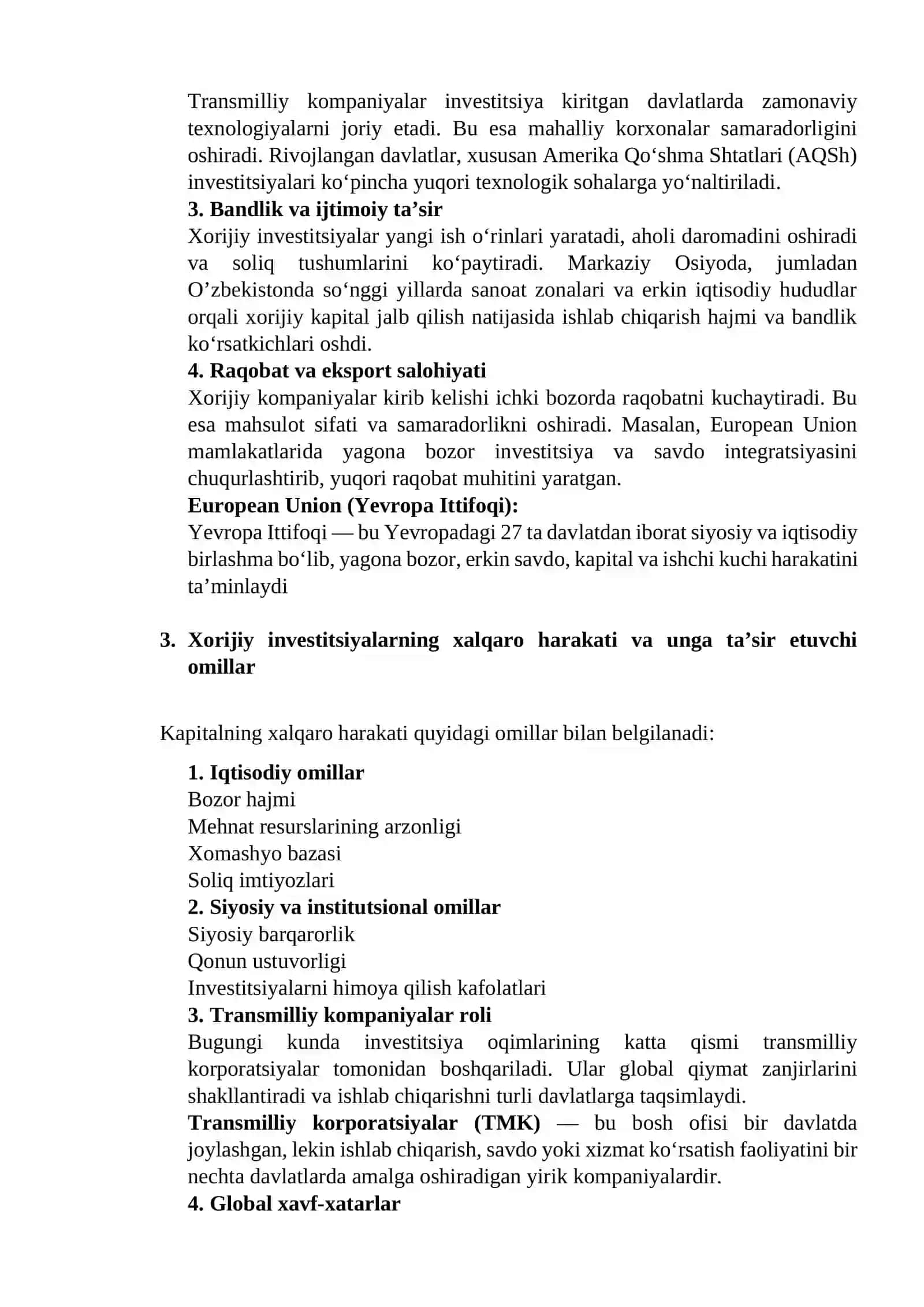 Xalqaro iqtisodiy integratsiya va xorijiy investitsiyalar tushunchasi 2