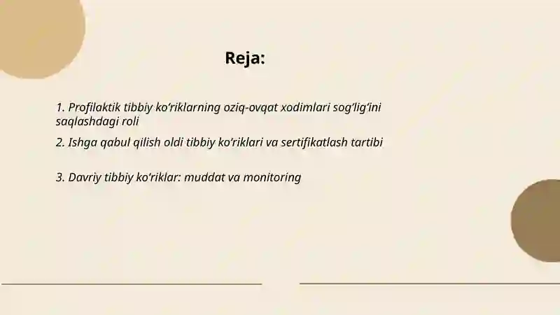 Oziq ovqat korxonalari xodimlarining profilaktik tibbiy koʻriklari va ahold salomatligini saqlashdagi ahamiyati 2