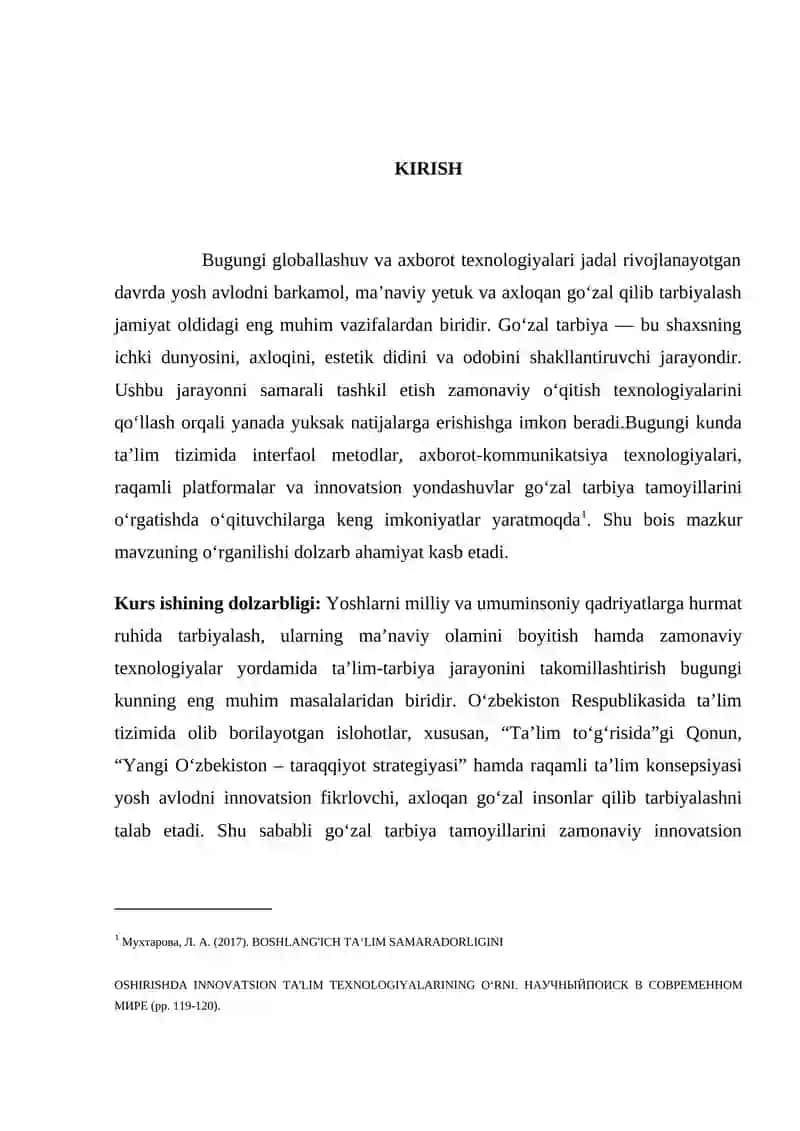 Go‘zal tarbiya tamoyillarini o‘qitishda zamonaviy innovatsion texnologiyalardan foydalanish 2