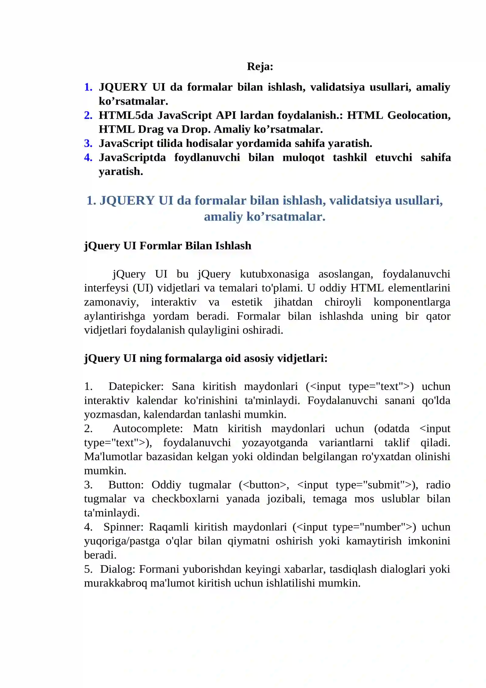 JQUERY UI Formlar Bilan Ishlash 2