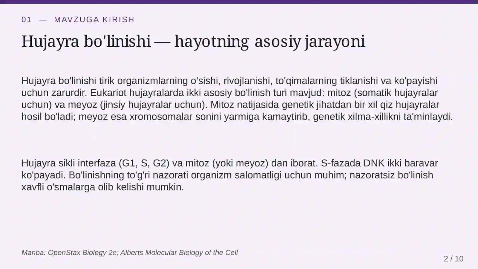 Mitoz va meyoz bo'linish jarayonlari 2