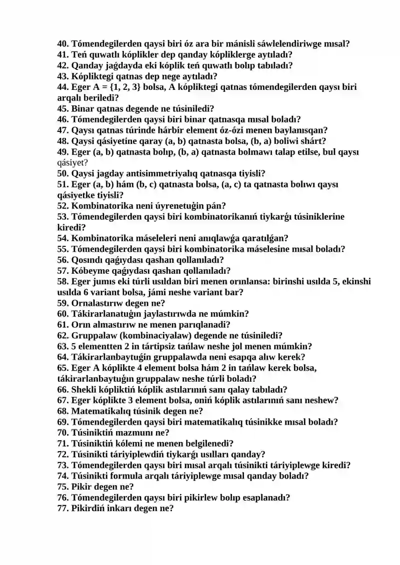 Baslawísh matematika kursí 2
