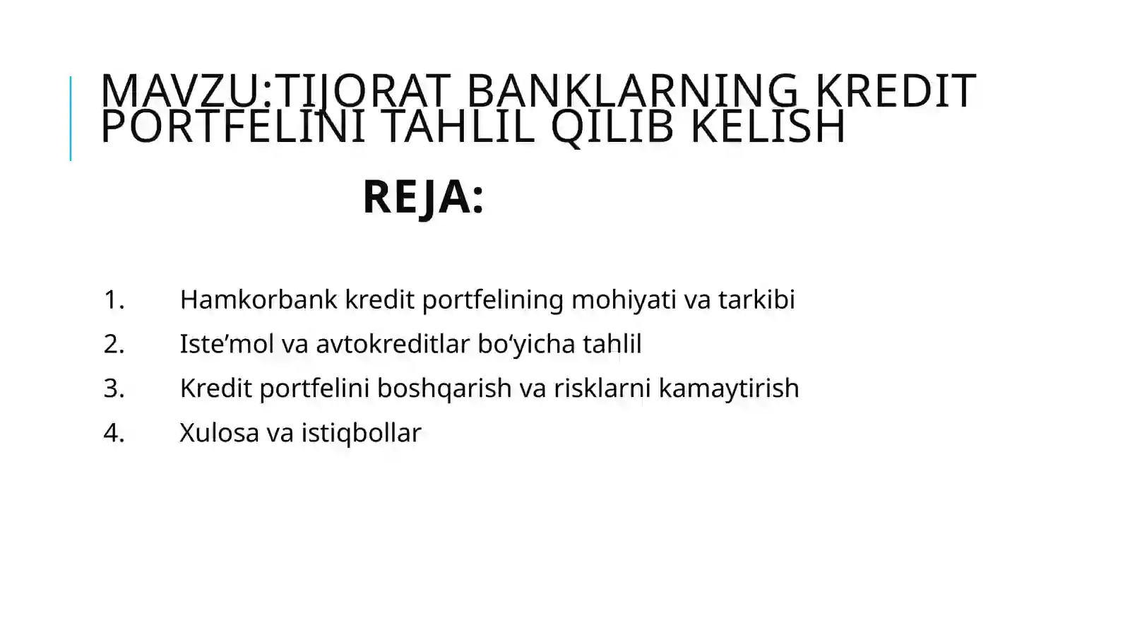 Tijorat banklarning kredit portfelini tahlil qilib kelish 2