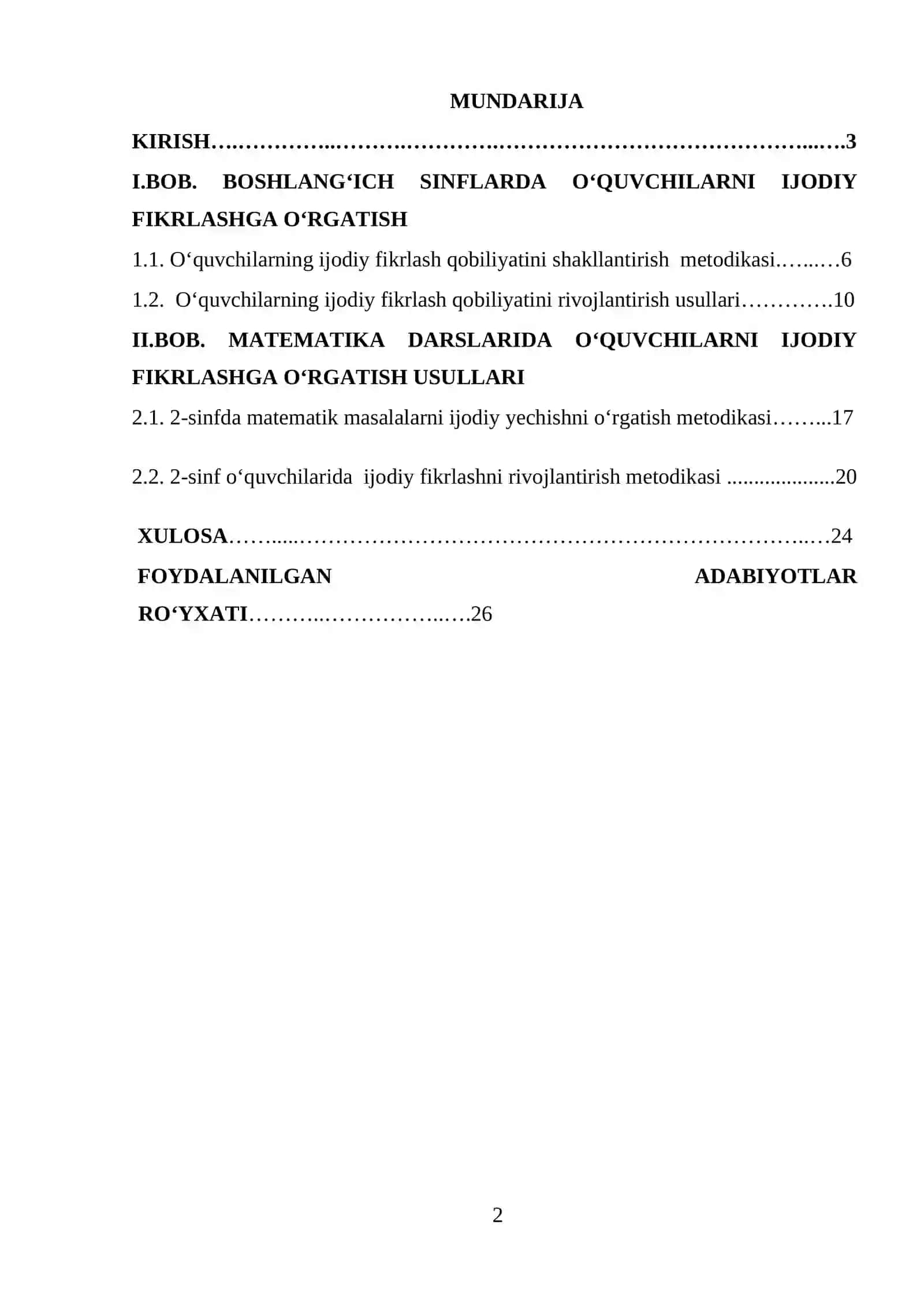 “BOSHLANG‘ICH SINFLARDA MATEMATIKADAN O‘QUVCHILARNI IJODIY FIKRLASHGA O‘RGATISH METODIKASI (2-sinf)” 2