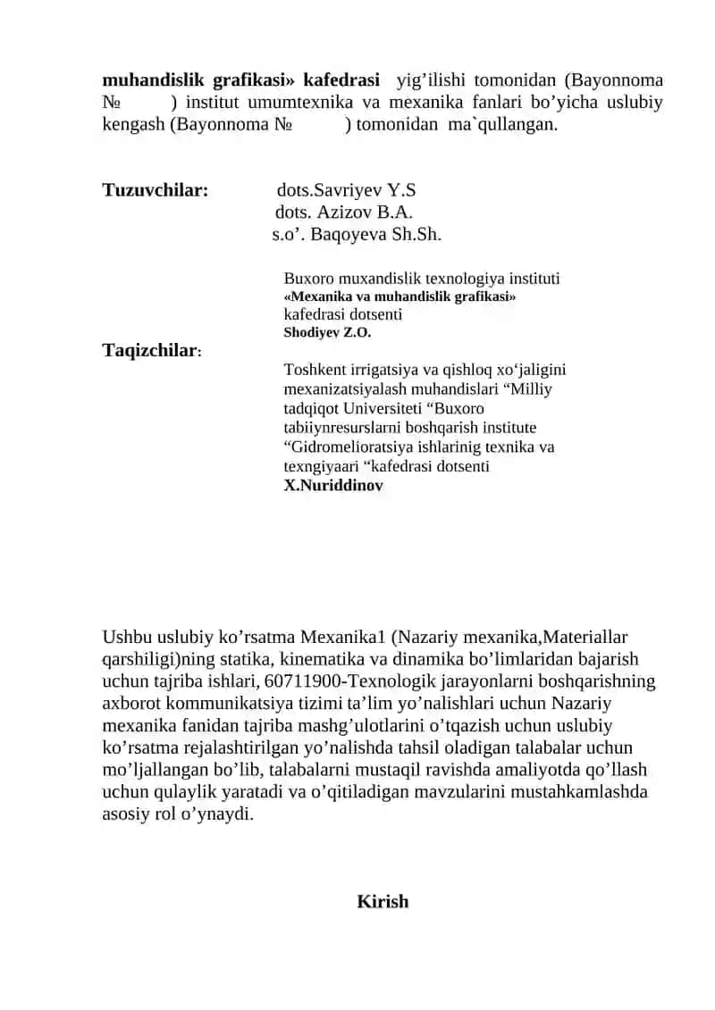 Nazariy Mexanika Tajriba Mashg'ulotlari 2
