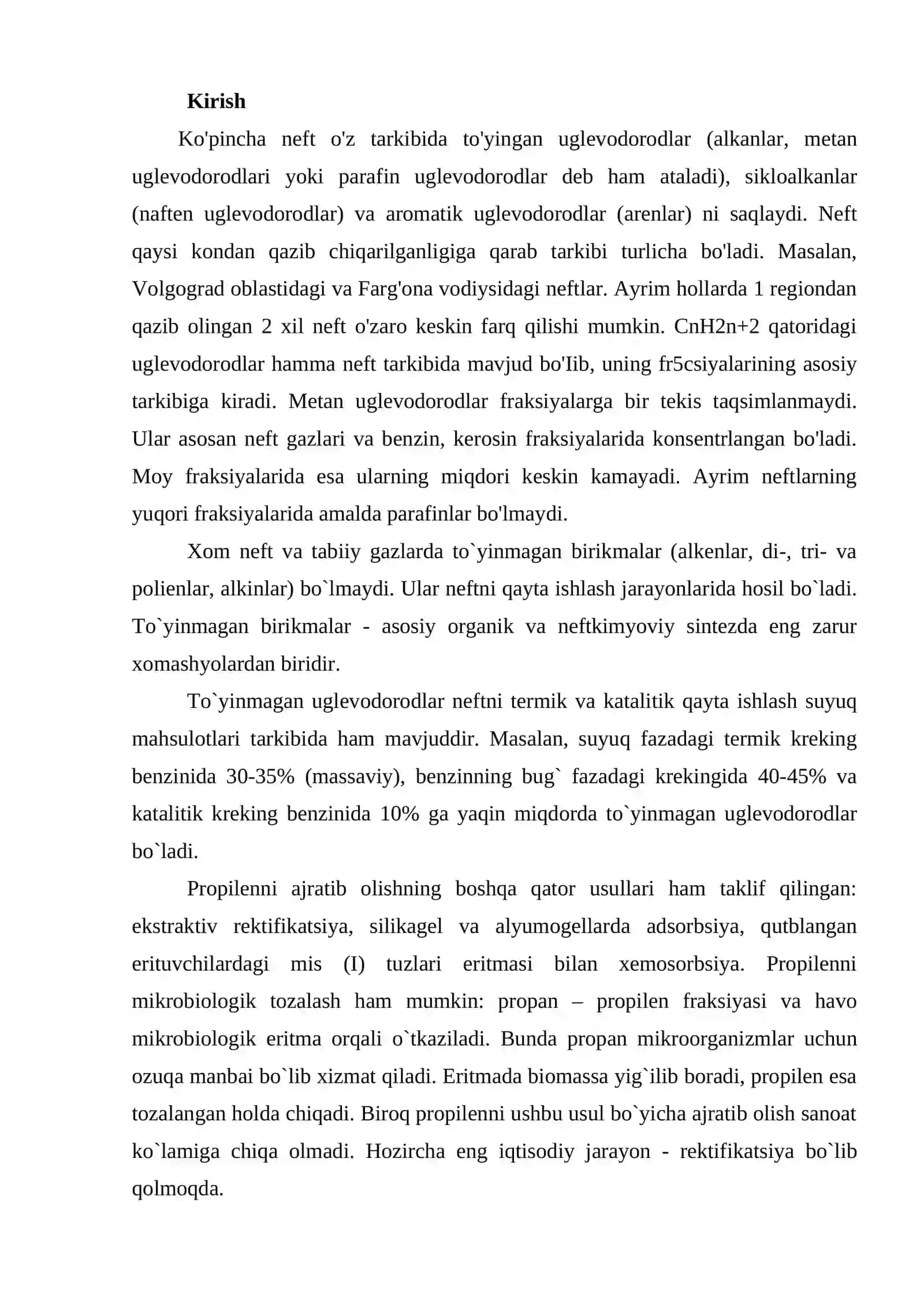 Propilen oksidini gidratlash jarayonini o'rganish 2