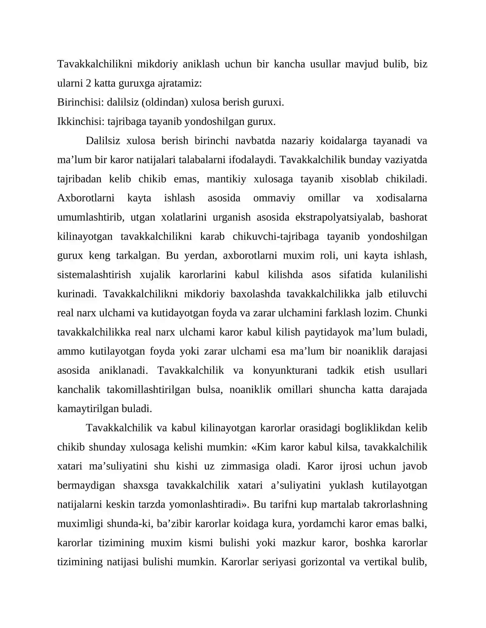 Karorlar kabul kilish va tavakkalchilik 2