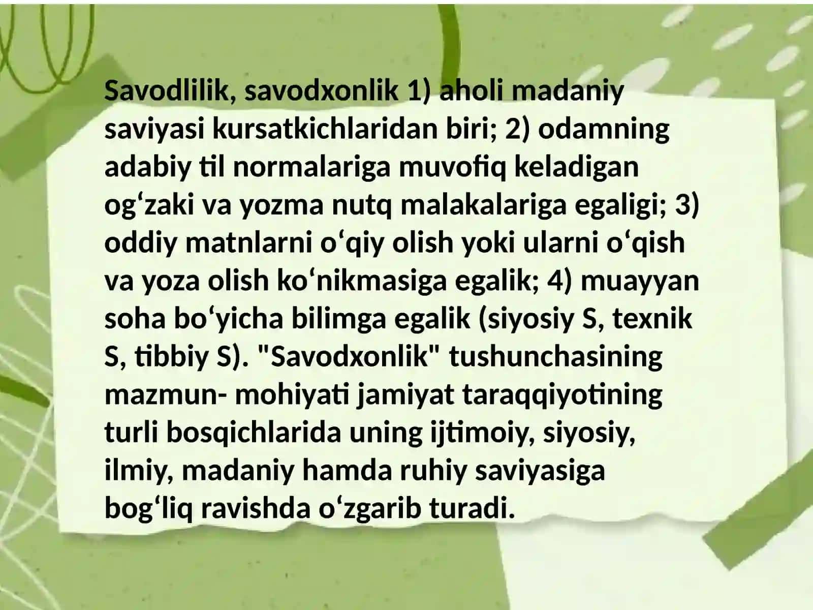Sotsiolingvistika tarmoqlari.  Sotsiolingvistikada savodxonlik muammosi 2
