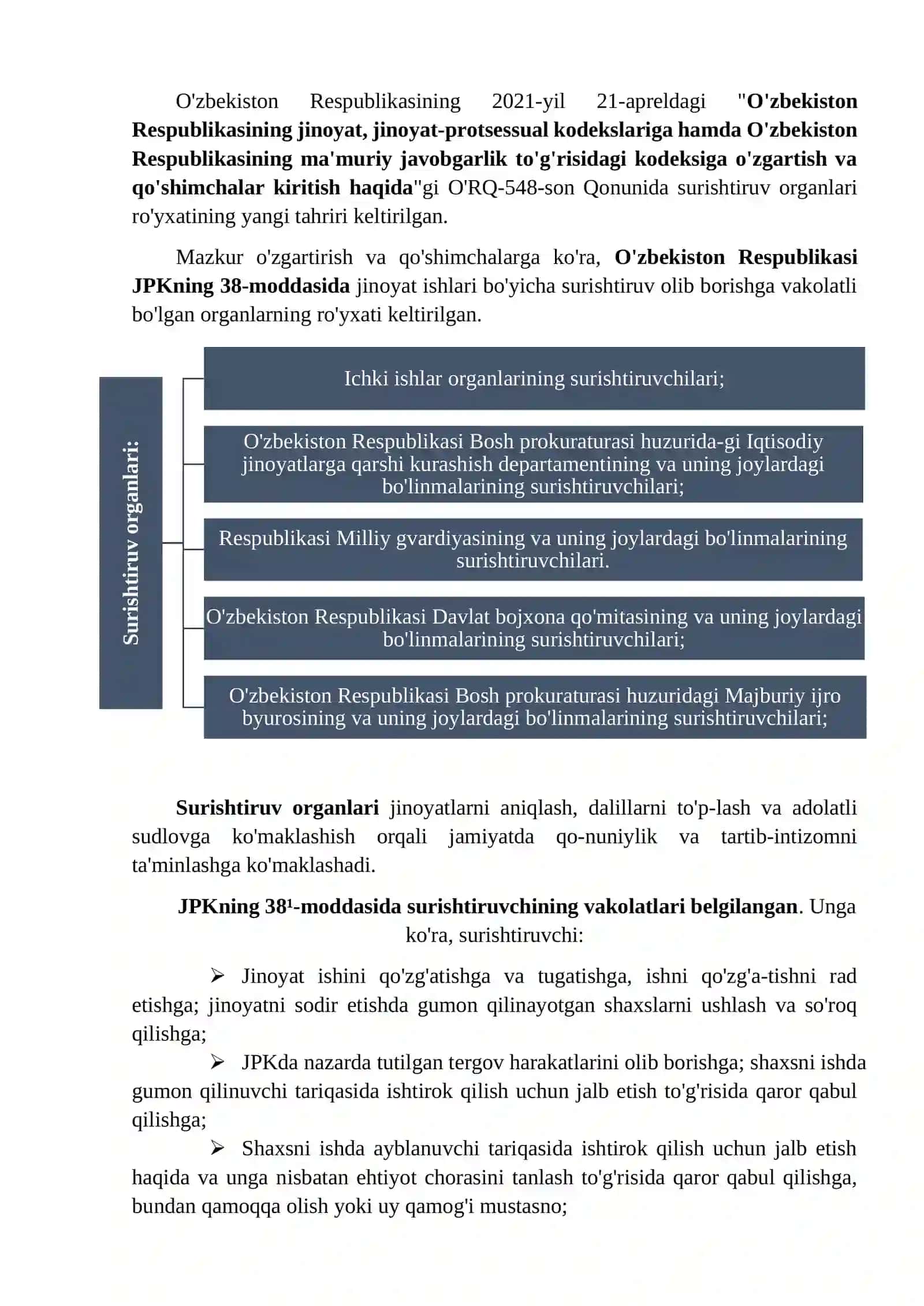 Surishtiruv va dastlabki tergov organlari faoliyati yuzasidan tahliliy esse 2