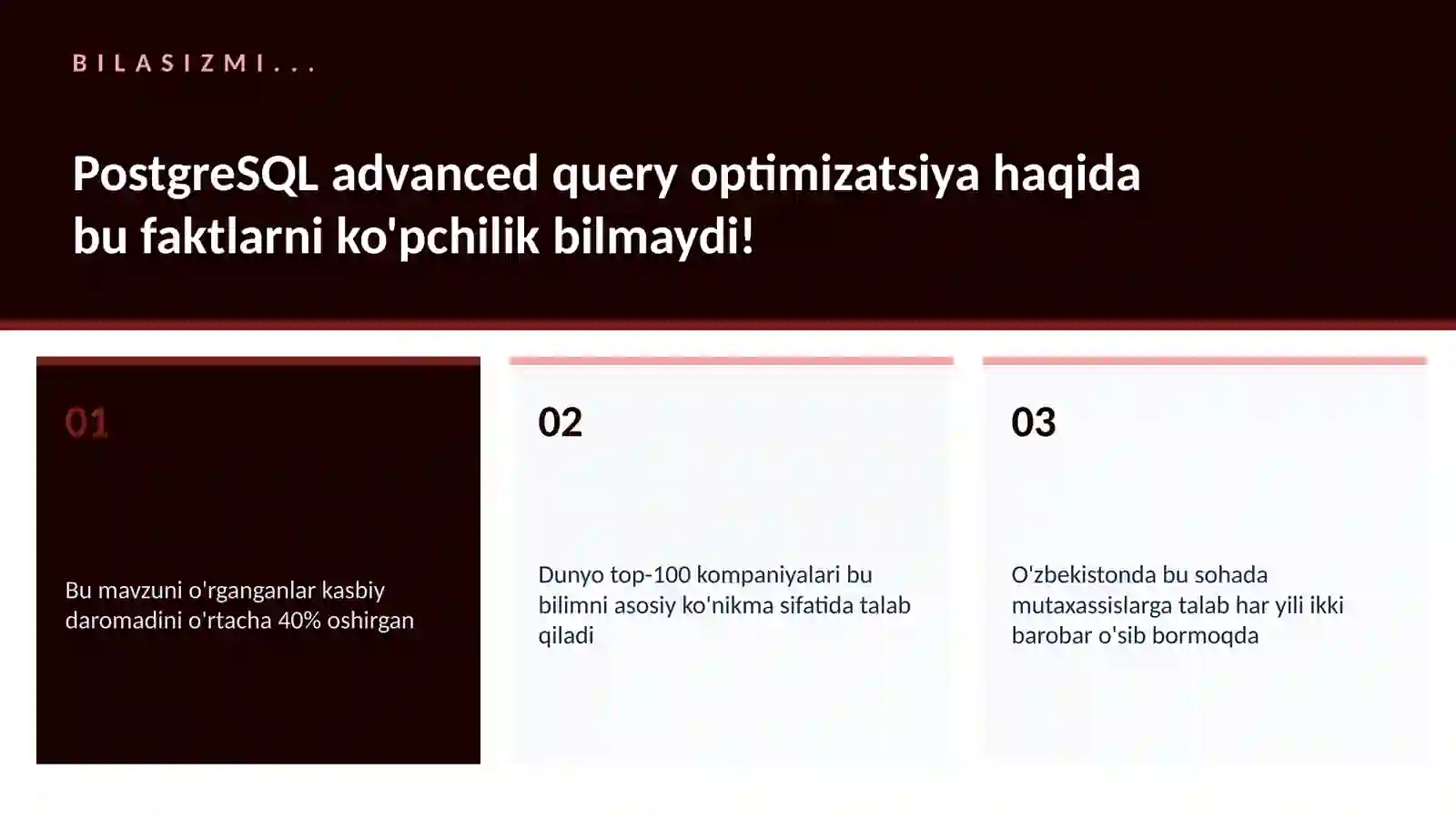 PostgreSQL advanced query optimizatsiya 2