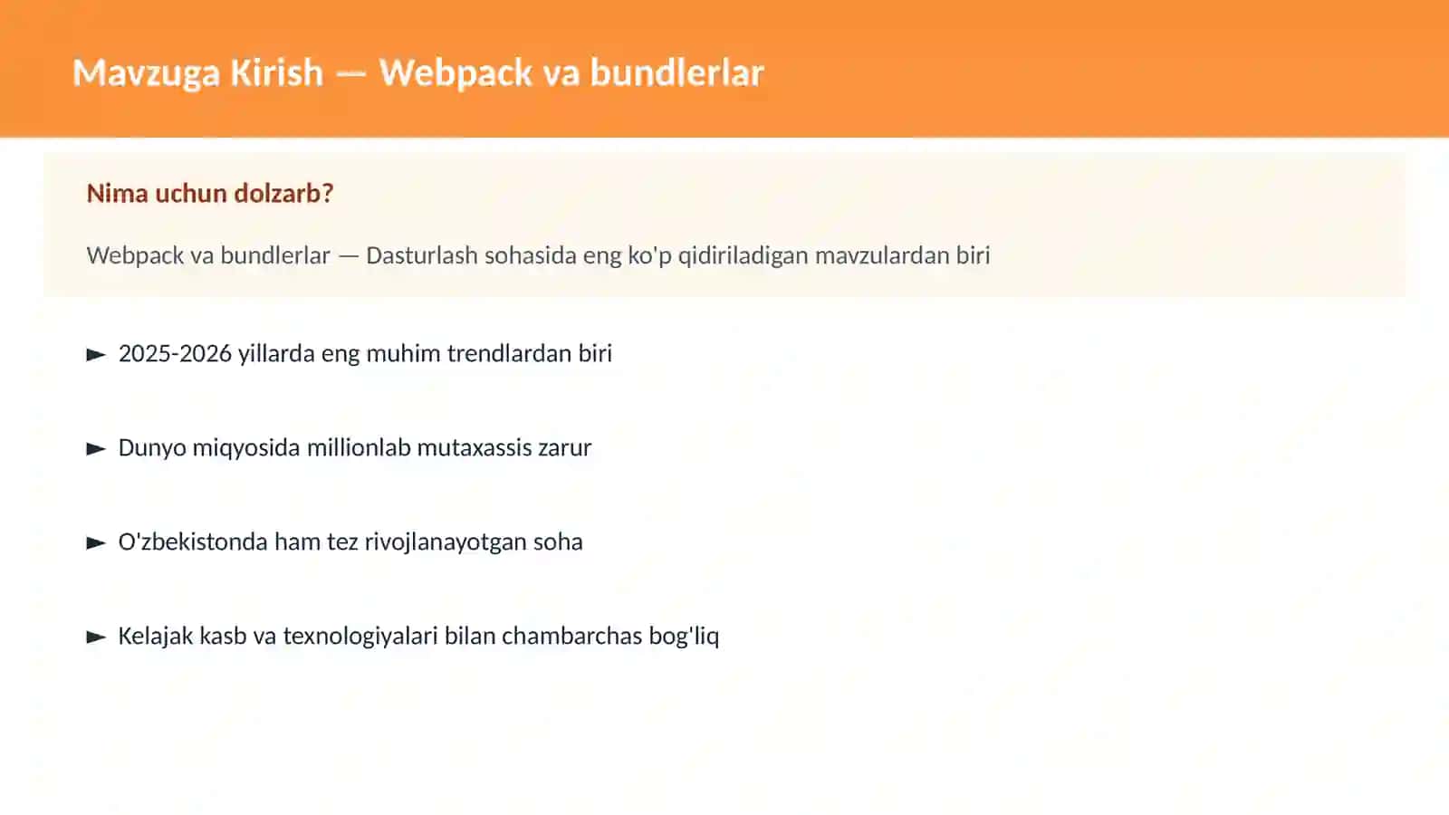 Webpack va bundlerlar 2