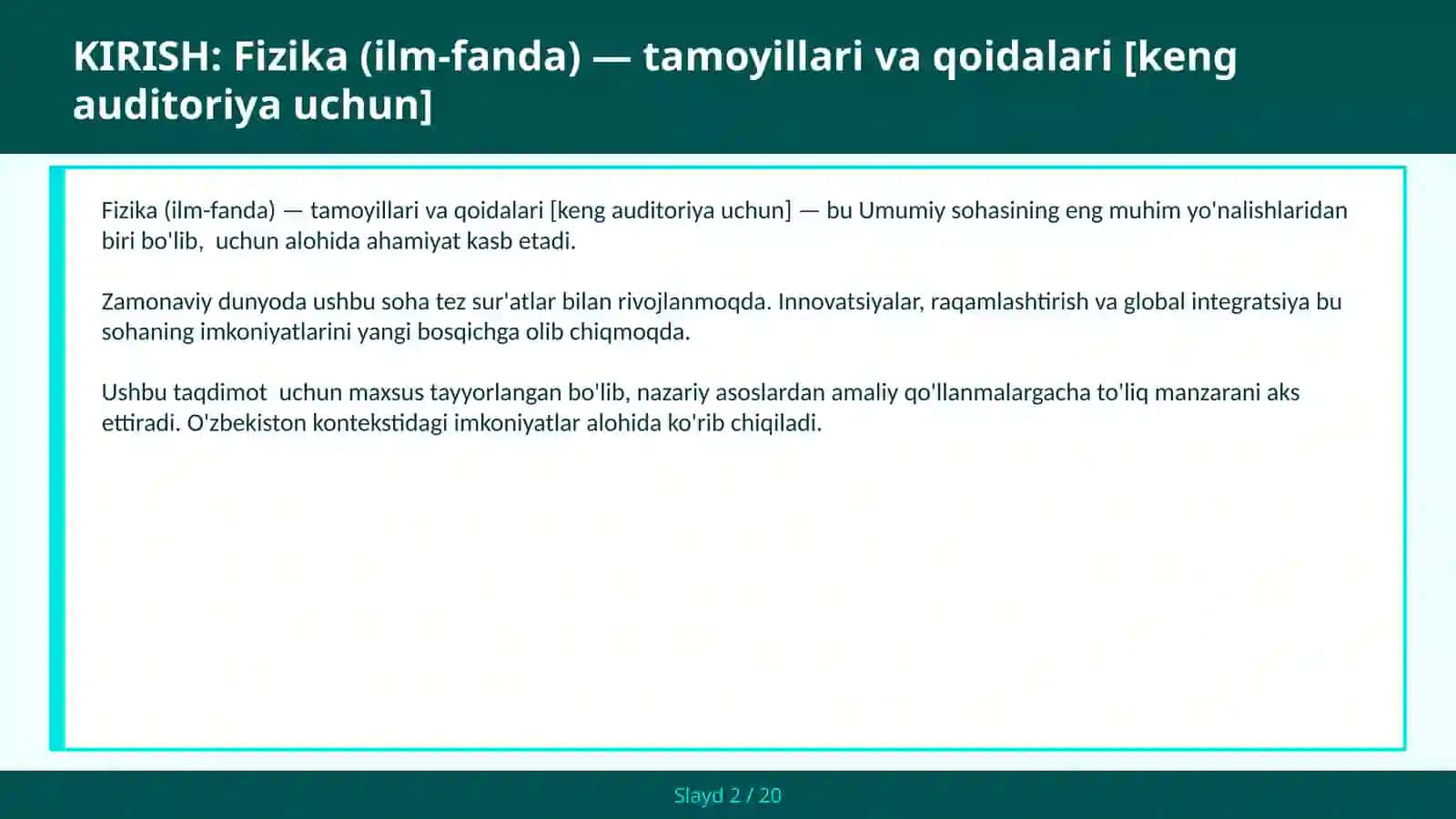 Fizika (ilm-fanda) — tamoyillari va qoidalari [keng auditoriya uchun] 2