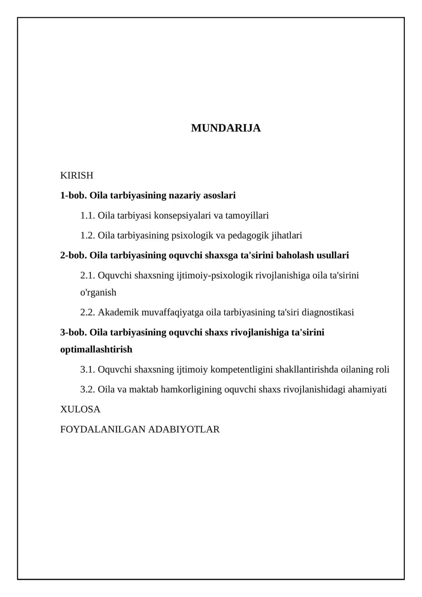 Oila tarbiyasining oquvchi shaxshga tasirini diagnostika qilish 2