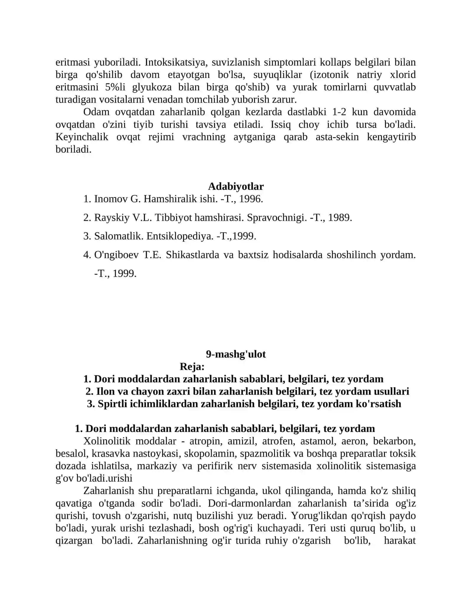 Oziq ovqatdan zaharlanish sabablari, belgilari, tez yordam 2