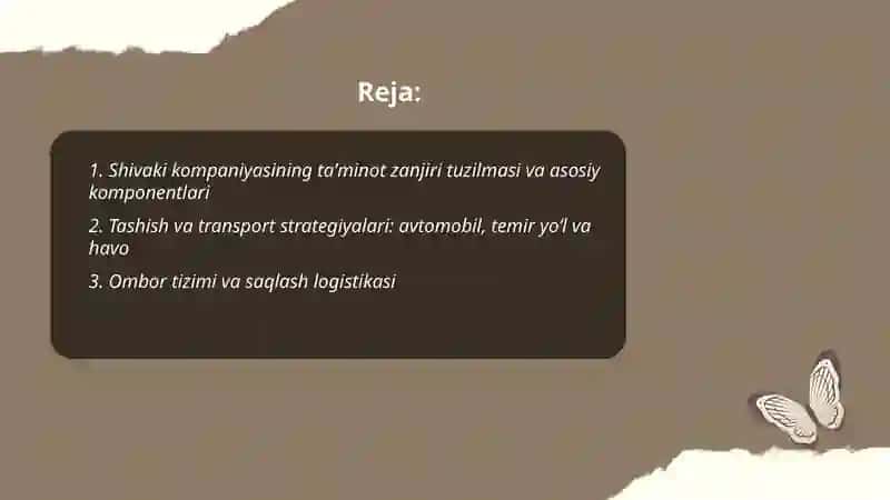 Shivaki kompaniyasining taʼminot zanjiri tuzilmasi va asosiy komponentlari 2