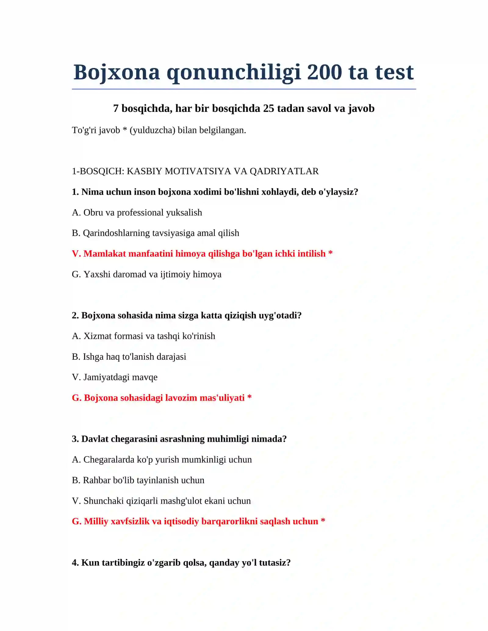 Bojxona qonunchiligi 200 ta test 2