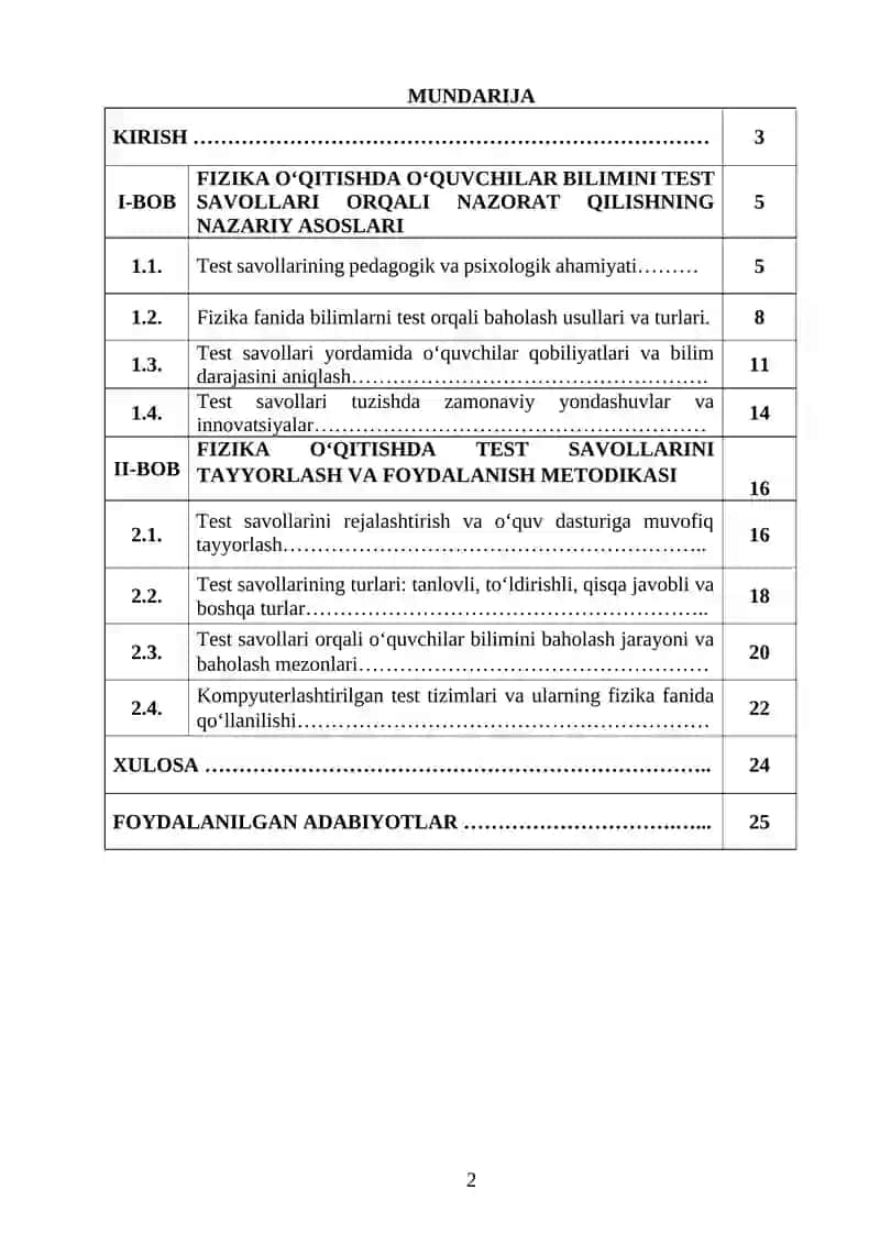 FIZIKA OQITISHDA O'QUVCHILAR BILIMINI TEST SAVOLLARI ORQALI NAZORAT QILISHNING OZIGA XOS JIHATLARI 2