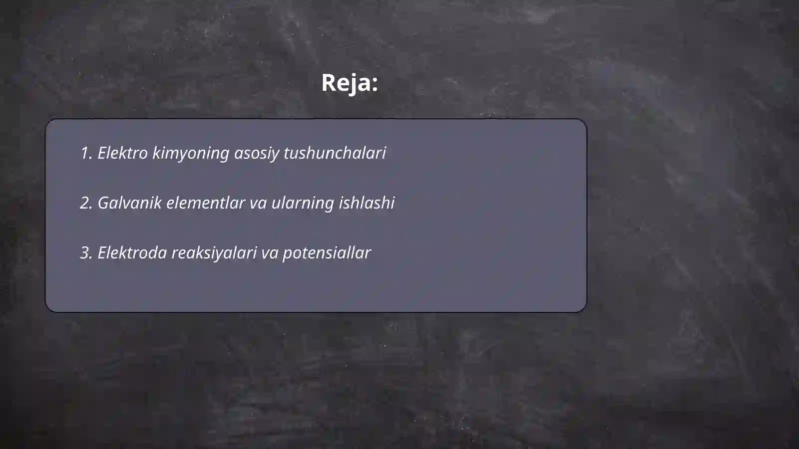 Elektro kimyo tushinshasi 2