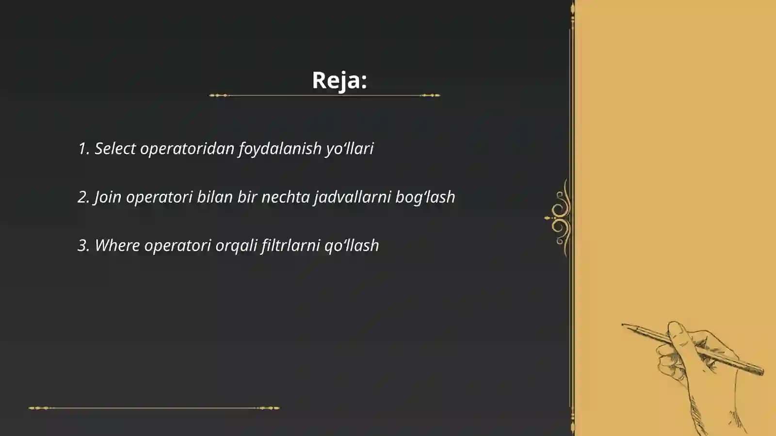 Standard funksiyalardan foydalanib soʻrovlar yaratish 2