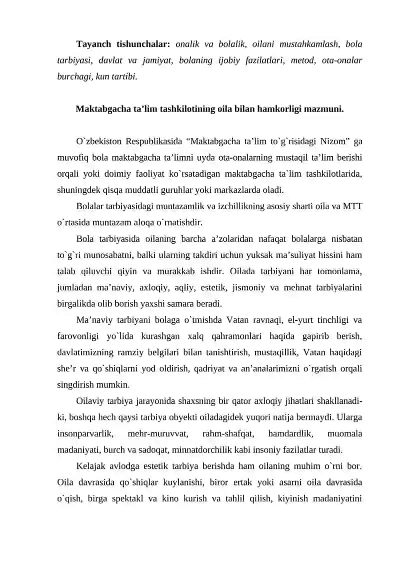 Maktabgacha ta’lim muassasasi, oila va maktab hamkorligi 2