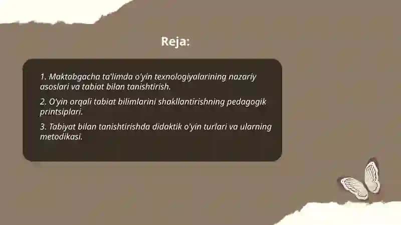 Maktabgacha ta'limda o'yin texnologiyalarining nazariy asoslari va tabiat bilan tanishtirish 2