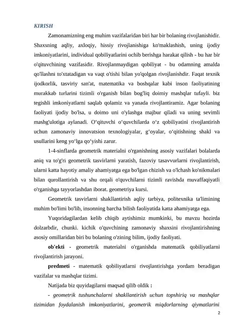 GEOMETRİK MATERIALNI O‘RGANISHDA YOSH MAKTAB O‘QUVCHILARDA MATEMATIK KOBILIYATLARNI RIVOJLANTIRISH YO‘LLARI O‘RNATISH YO‘LLARI 2