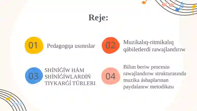 Muzıkalıq qábiliyet hám tıńlaw kónlikpelerin rawajlandırıwǵa tiyisli metodikalıq usınıslar 2