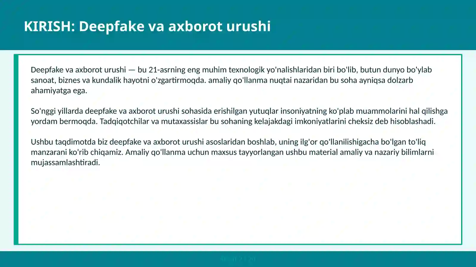 DEEPFAKE VA AXBOROT URUSHI 2