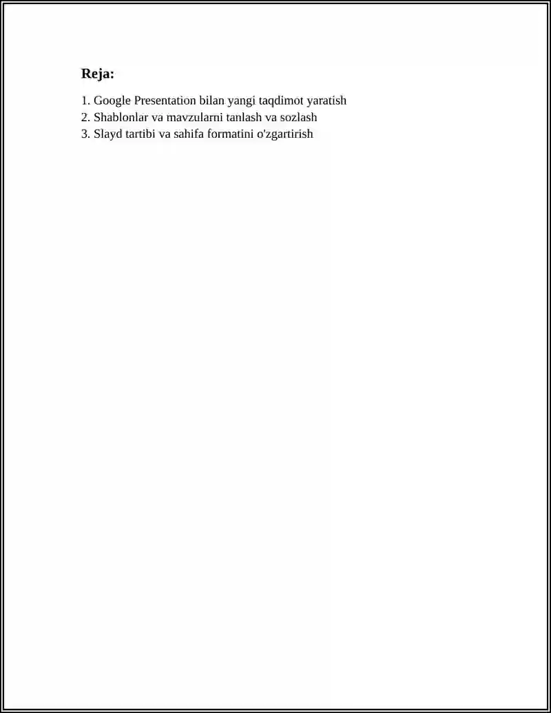 GOOGLE PRESENTATION BILAN ISHLASH 2