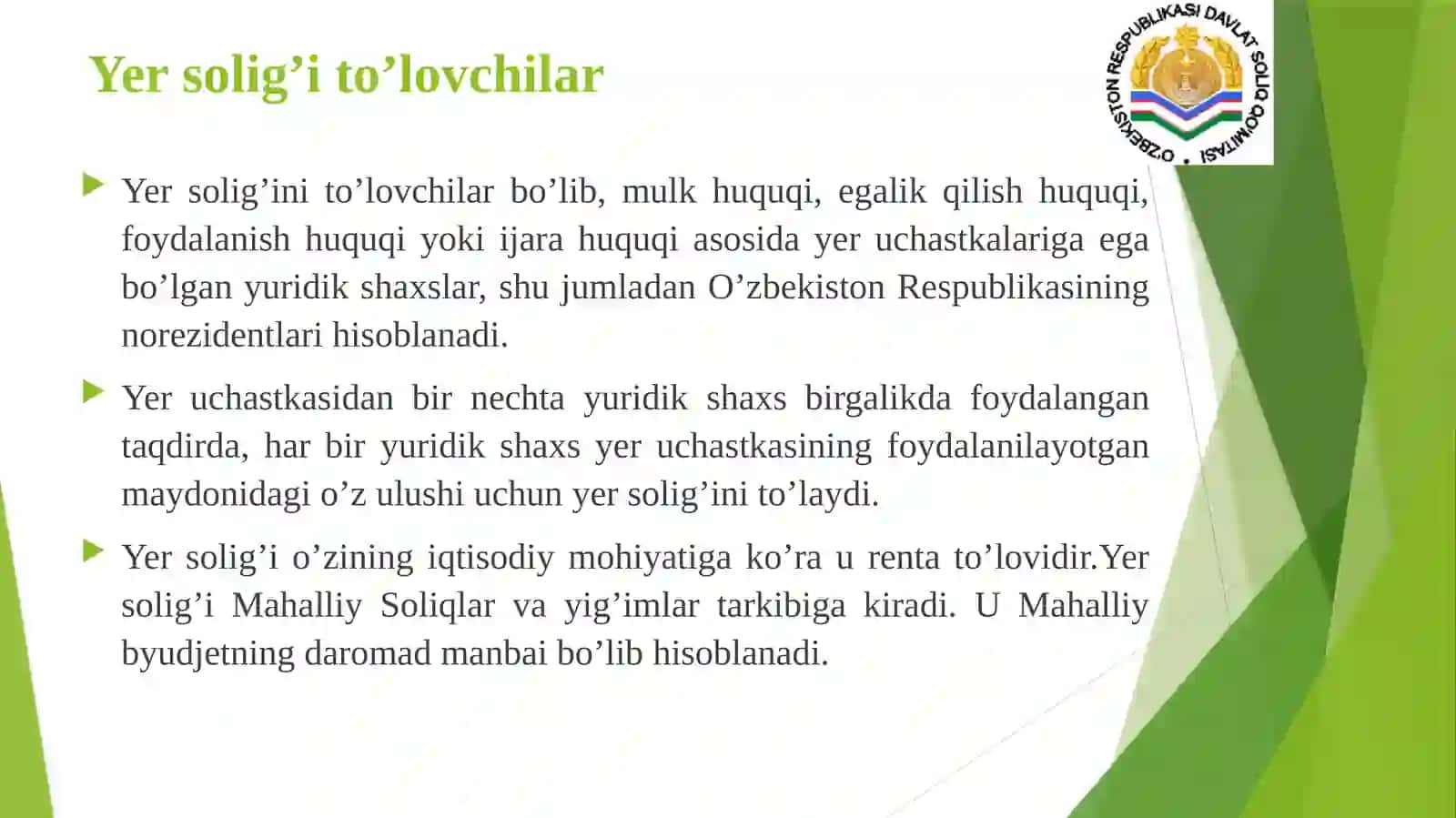 Yuridik shaxslardan undiriladigan mol-mulk va yersolig'i to'lovchilar 2