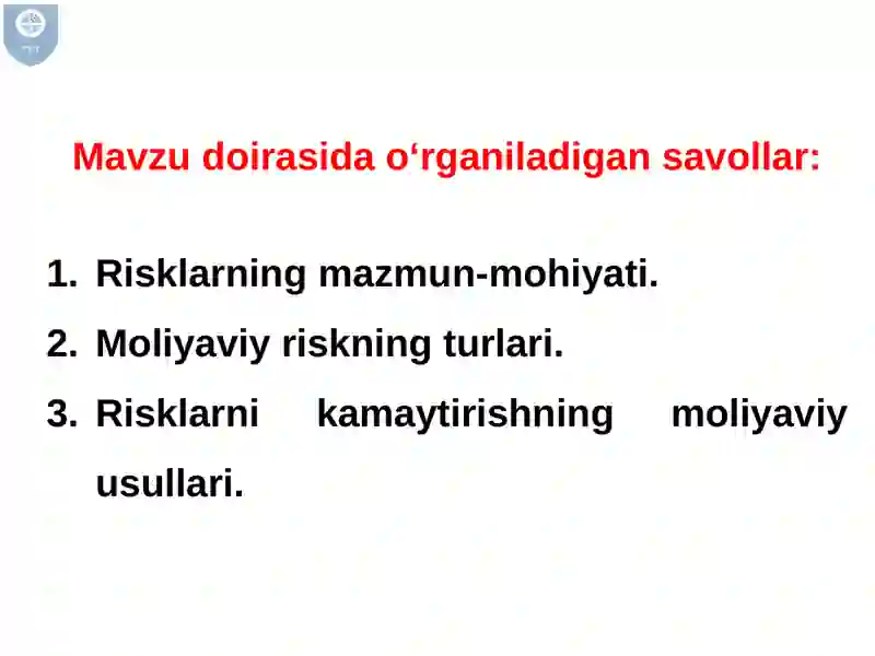 Moliya va risklar 2